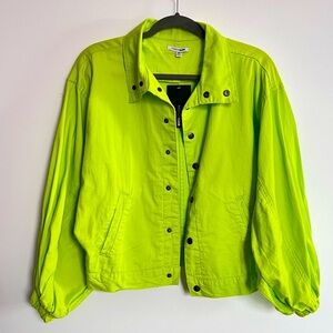 RARE 90s Fashion Nova Lime Green Cropped puff Bomber Jacket Balloon Sleeves XS